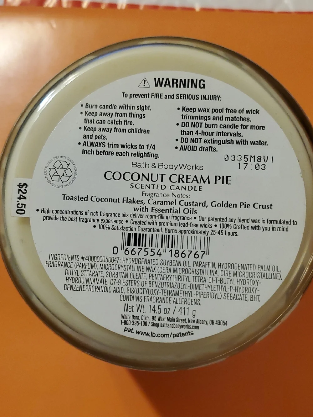 1 X Bath & Body Works Coconut Cream Pie 14.5oz 3-wick candle BBW - Picture 4 of 8